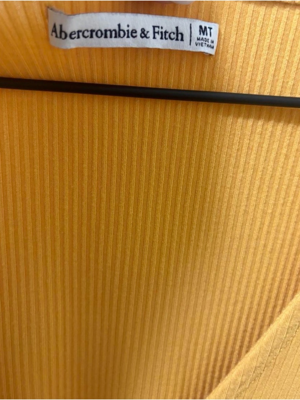 Abercrombie & Fitch Mustard Yellow Ribbed Mini Dress Medium Tall - Picture 5 of 5